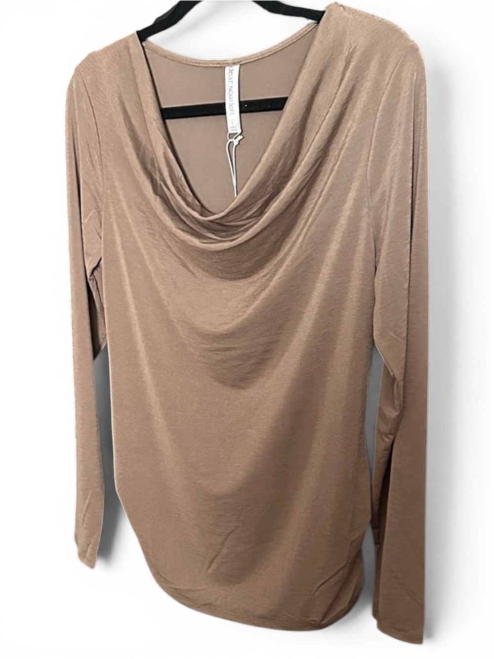 Lg Scarlett Tan Draped Blouse with Long Sleeves